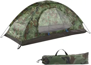1-2 Person Camping Tent Ultralight Camouflage Garden Sun Shield Outdoor Hiking - with Rain Fly & Carrying Bag & Tent Pole & Stake