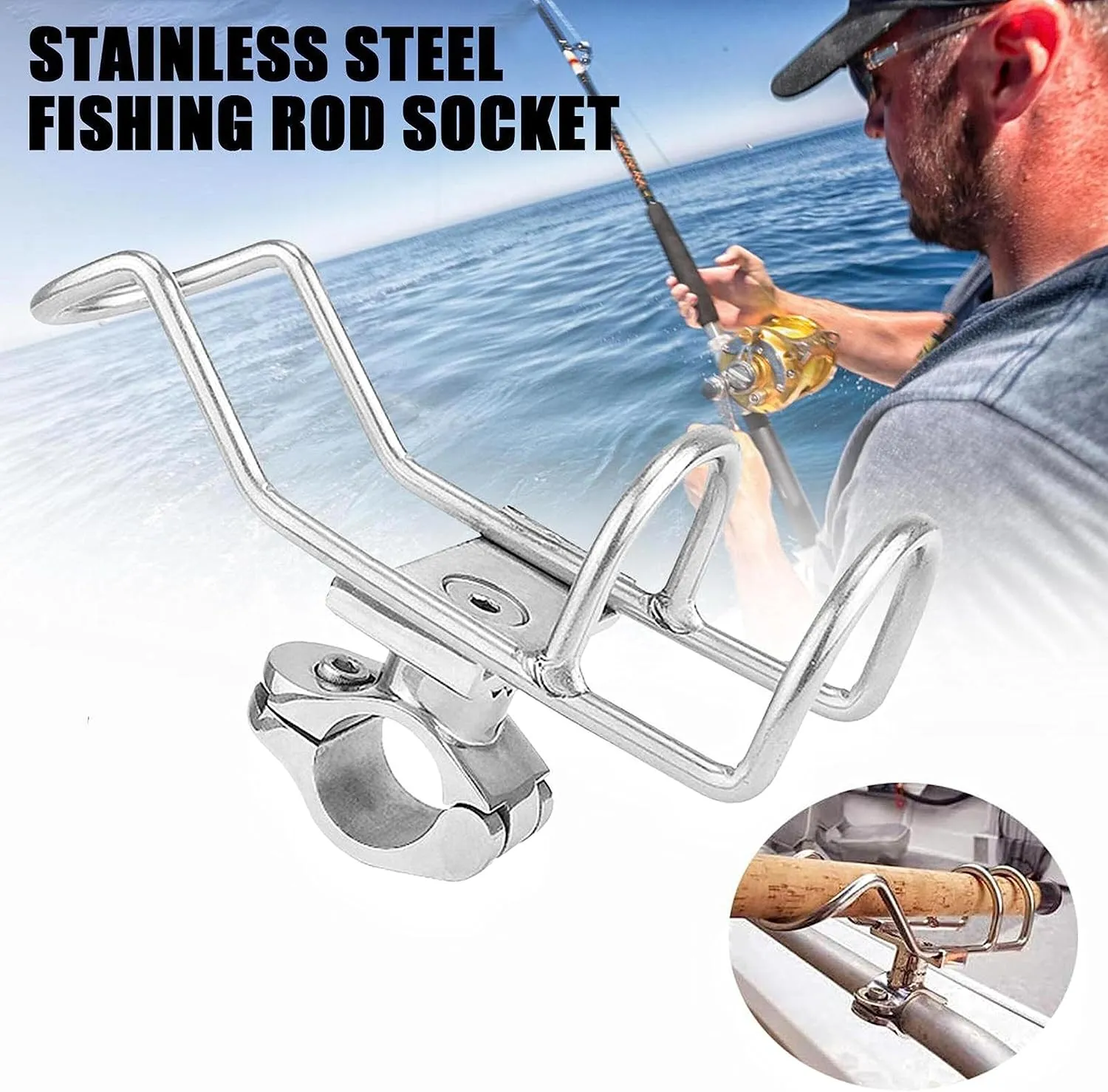 1 Pack Marine Grade Stainless Steel 316 Fishing Rod Holder for Yacht Fishing Boat Kayak 22/25/32MM Outer Diameter Rail Mounted Clamp On Rod Holder Boat Accessories