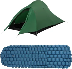 1-Person Lightweight Backpacking Tent - Waterproof 82.68” x 39.37” Tent with 2 Inch Inflatable Sleeping Pad for Camping, Ultralight Camping Tent with Sleeping Mat for Hiking, Car Travel, and Sports