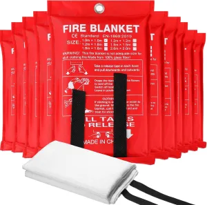 10 Pack Fire Blankets - Bulk Emergency Flame Retardant Fiberglass Fire Suppression Blankets - Fireproof Survival Safety Cover for Home, Kitchen, Camping, Car, Office, Warehouse - 39 x 39 Inch