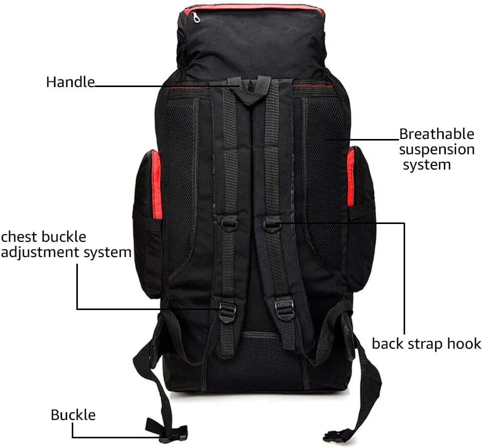 100L Camping Hiking Backpack, Large Military Tactical Backpack Waterproof Travel Daypack Survival Rucksack Bushcraft Backpack Outdoor Waterproof Lightweight Camping Bag, Blue-2