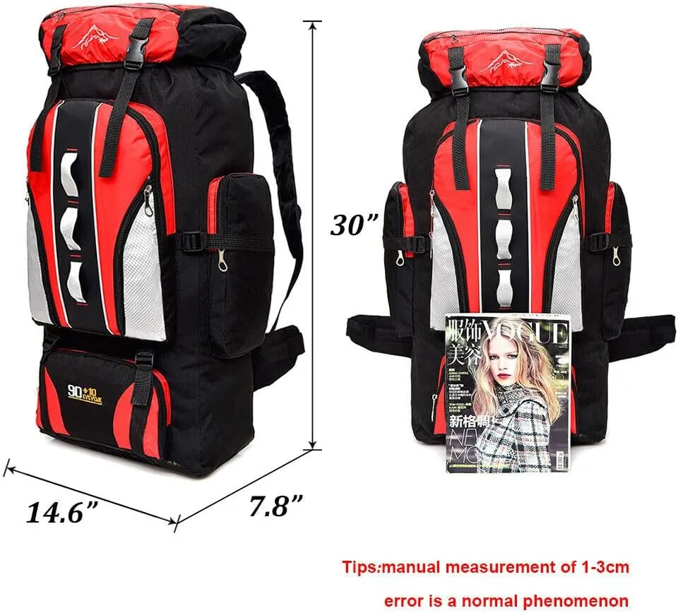 100L Camping Hiking Backpack, Large Military Tactical Backpack Waterproof Travel Daypack Survival Rucksack Bushcraft Backpack Outdoor Waterproof Lightweight Camping Bag, Blue-2