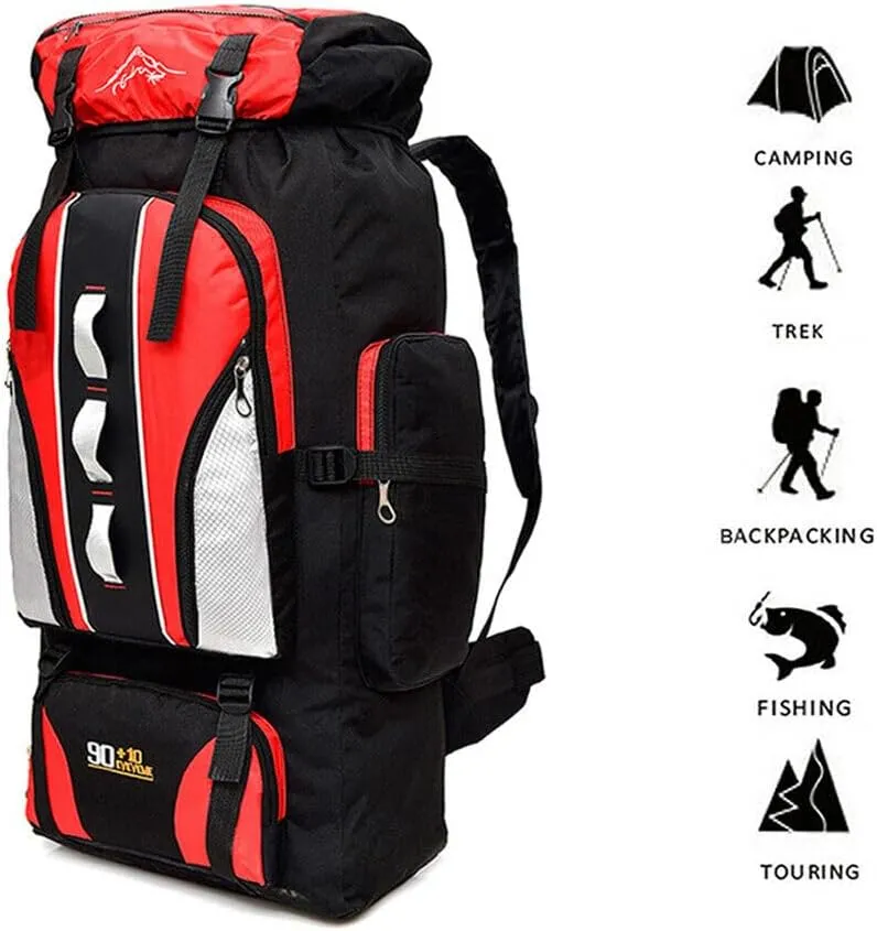 100L Camping Hiking Backpack, Large Military Tactical Backpack Waterproof Travel Daypack Survival Rucksack Bushcraft Backpack Outdoor Waterproof Lightweight Camping Bag, Blue-2