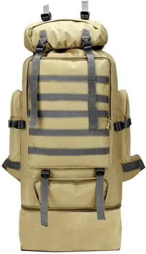 100L Camping Hiking Backpack, Large Military Tactical Backpack Waterproof Travel Daypack Survival Rucksack Bushcraft Backpack Outdoor Waterproof Lightweight Camping Bag, Khaki