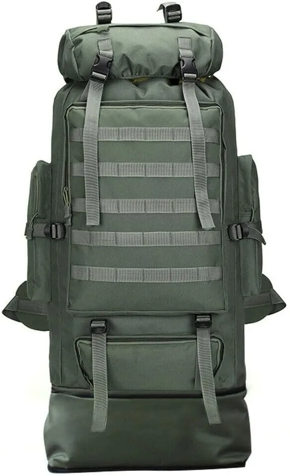 100L Camping Hiking Backpack, Tactical Army Outdoor Hiking Backpack Camping Rucksack Trekking Bag, Army Green
