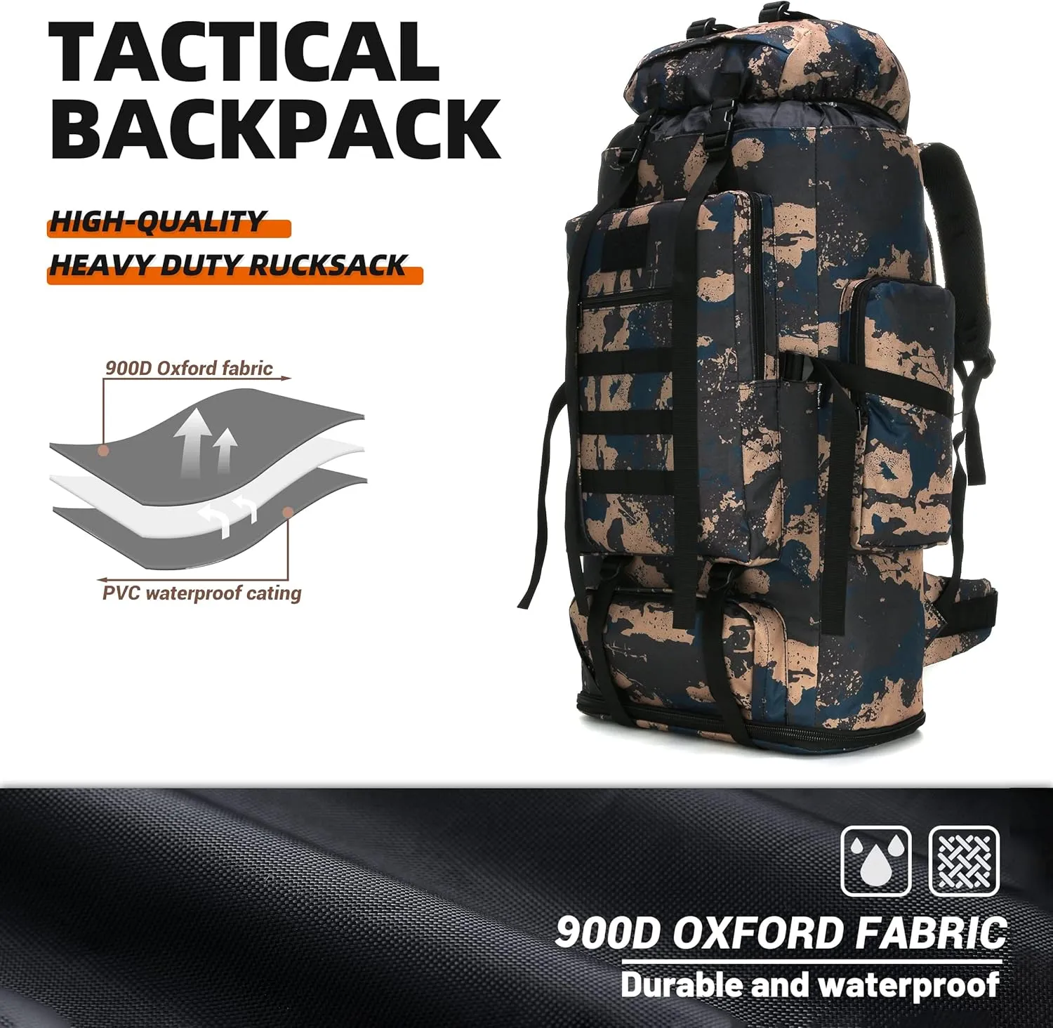 100L Camping Hiking Military Tactical Backpack Outdoor Climbing Sport Bags for Camping,Backpacking