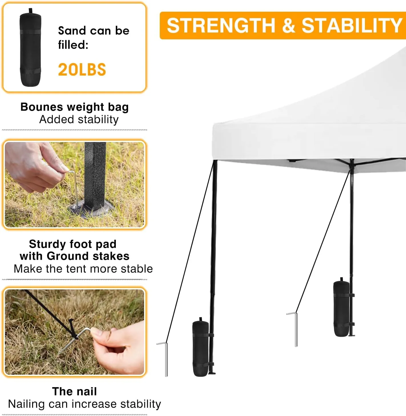 10x10fT Pop-Up Canopy Tent – Adjustable Height Outdoor Gazebo, Quick Setup with Sandbags, Ground Stakes & Ropes, Perfect for Outdoor Activities, White