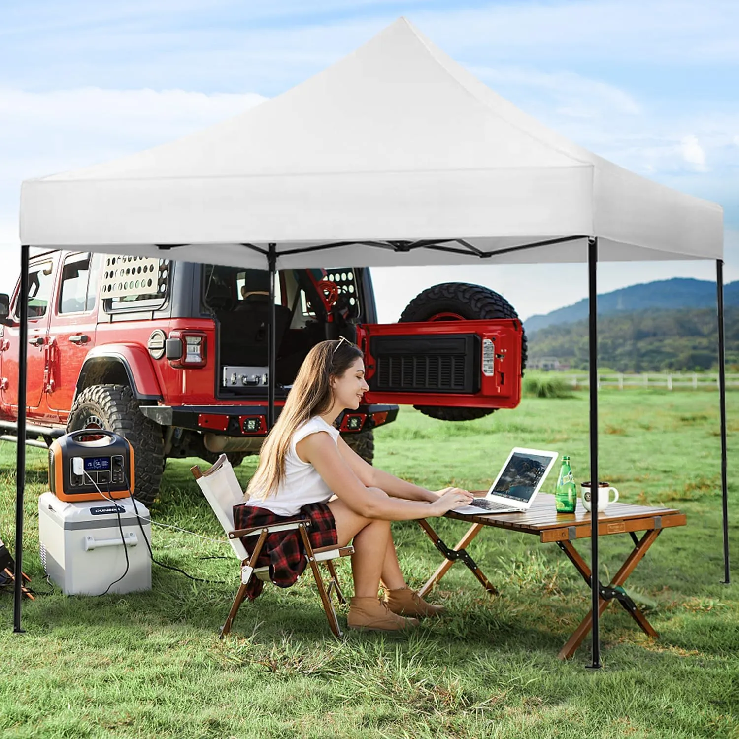 10x10fT Pop-Up Canopy Tent – Adjustable Height Outdoor Gazebo, Quick Setup with Sandbags, Ground Stakes & Ropes, Perfect for Outdoor Activities, White