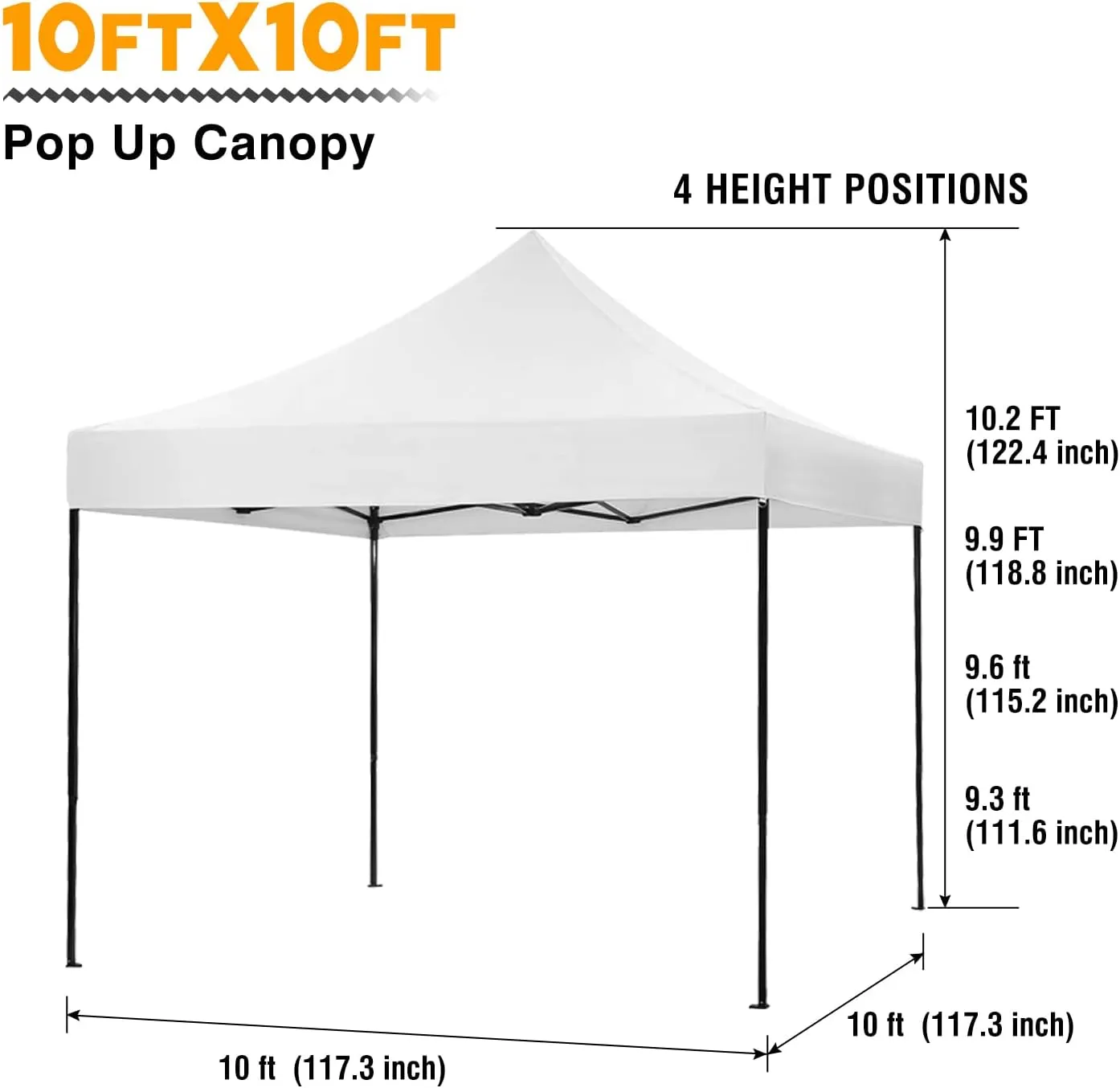 10x10fT Pop-Up Canopy Tent – Adjustable Height Outdoor Gazebo, Quick Setup with Sandbags, Ground Stakes & Ropes, Perfect for Outdoor Activities, White