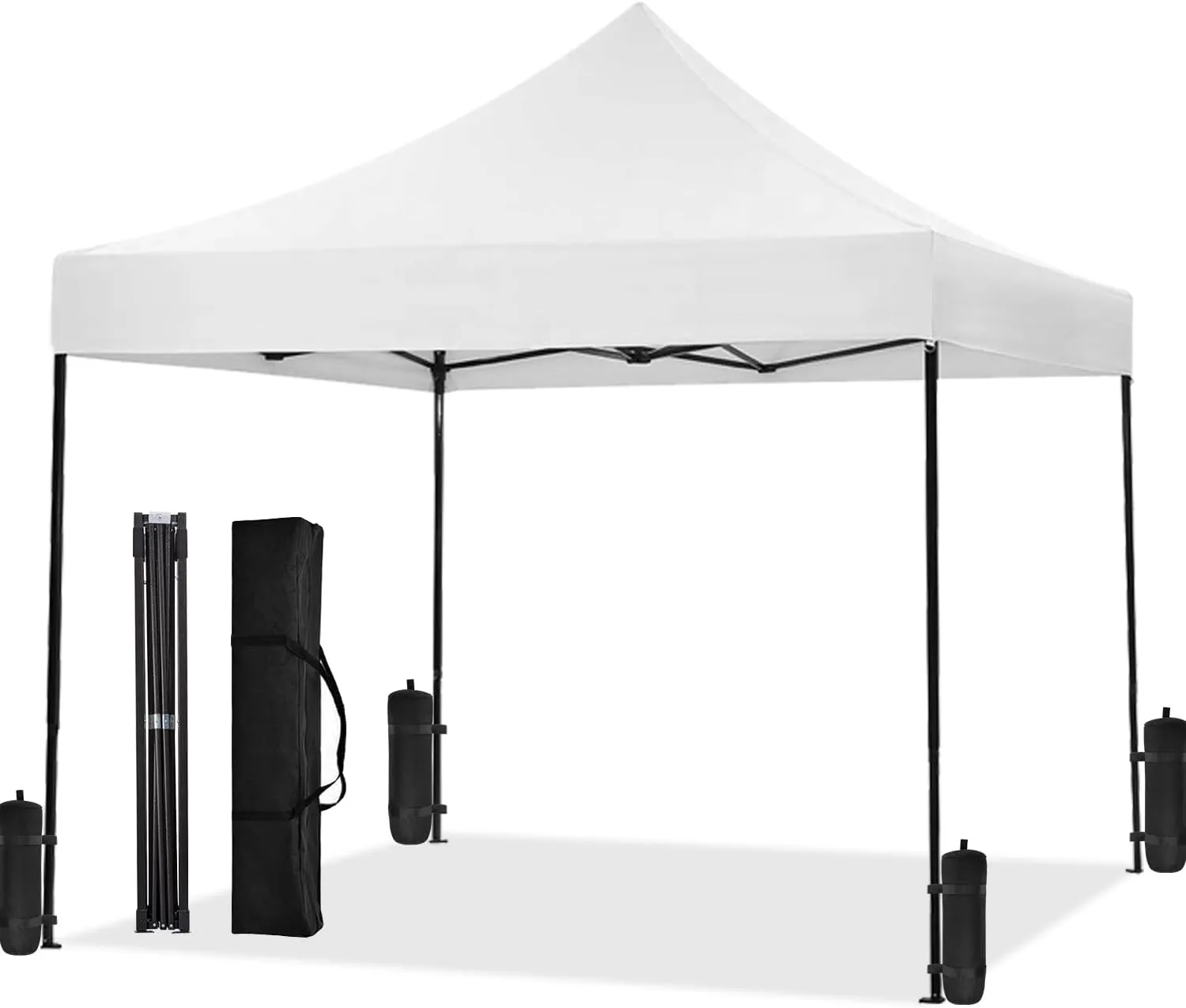 10x10fT Pop-Up Canopy Tent – Adjustable Height Outdoor Gazebo, Quick Setup with Sandbags, Ground Stakes & Ropes, Perfect for Outdoor Activities, White