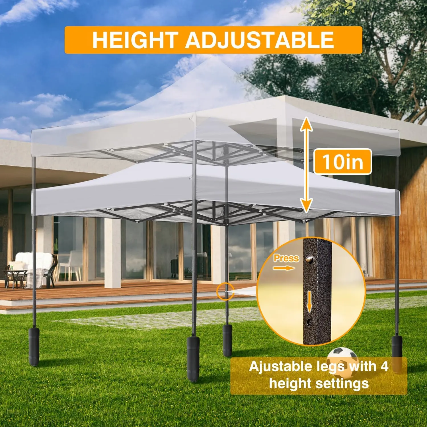 10x10fT Pop-Up Canopy Tent – Adjustable Height Outdoor Gazebo, Quick Setup with Sandbags, Ground Stakes & Ropes, Perfect for Outdoor Activities, White