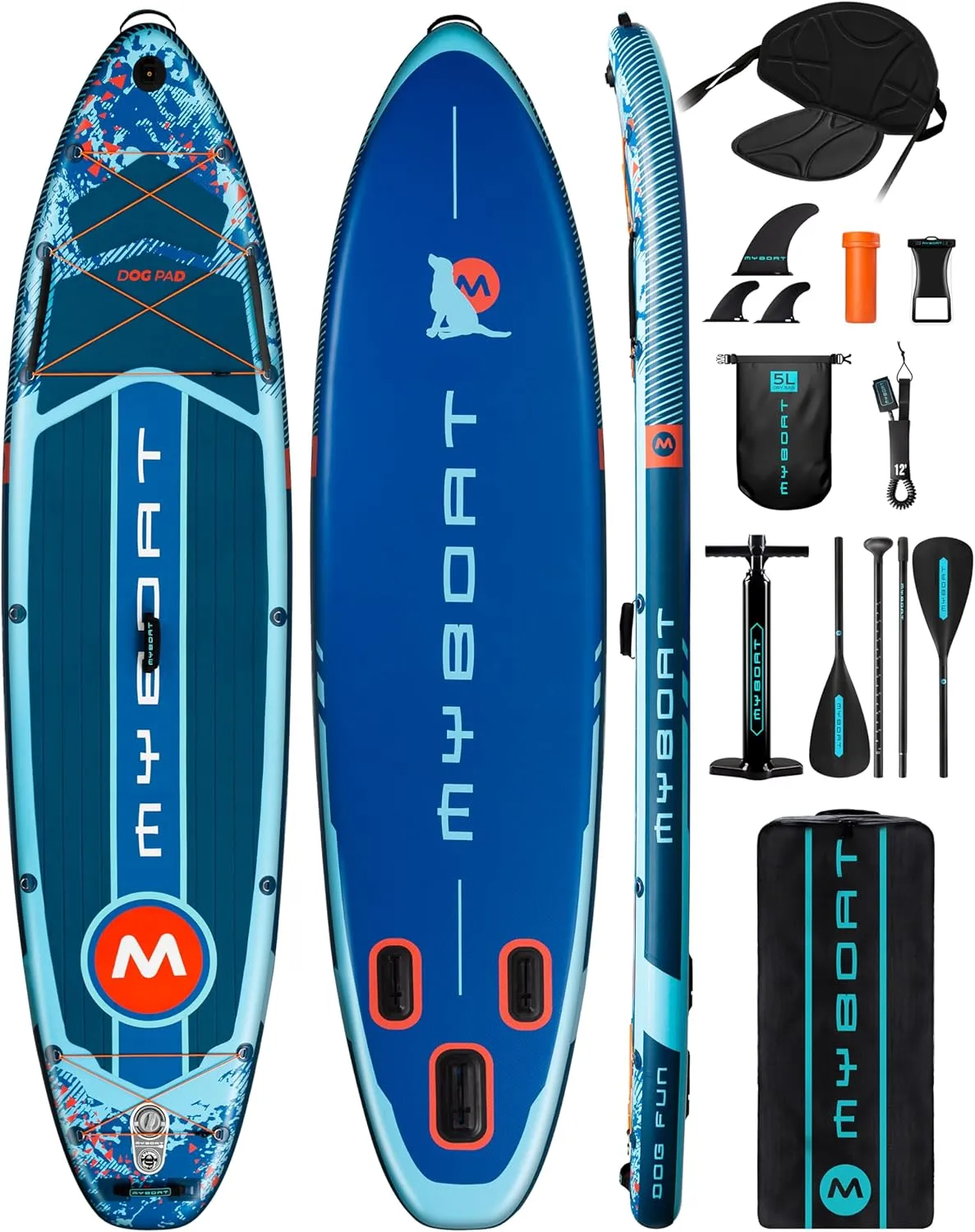 11'6"×34"×6" Extra Wide Inflatable Paddle Board, Stand Up Paddle Board for Fishing, Sup Board with 3 Removable Fins, Dual Bungees, Camera Mount, Hand Pump, Strong Paddle, 5L Dry Bag, Leash