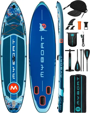 11'6"×34"×6" Extra Wide Inflatable Paddle Board, Stand Up Paddle Board for Fishing, Sup Board with 3 Removable Fins, Dual Bungees, Camera Mount, Hand Pump, Strong Paddle, 5L Dry Bag, Leash