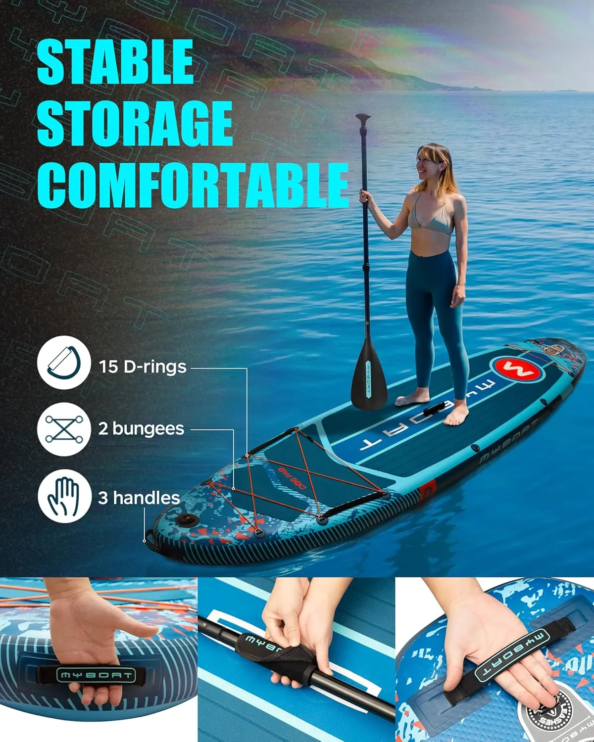 11'6"×34"×6" Extra Wide Inflatable Paddle Board, Stand Up Paddle Board for Fishing, Sup Board with 3 Removable Fins, Dual Bungees, Camera Mount, Hand Pump, Strong Paddle, 5L Dry Bag, Leash