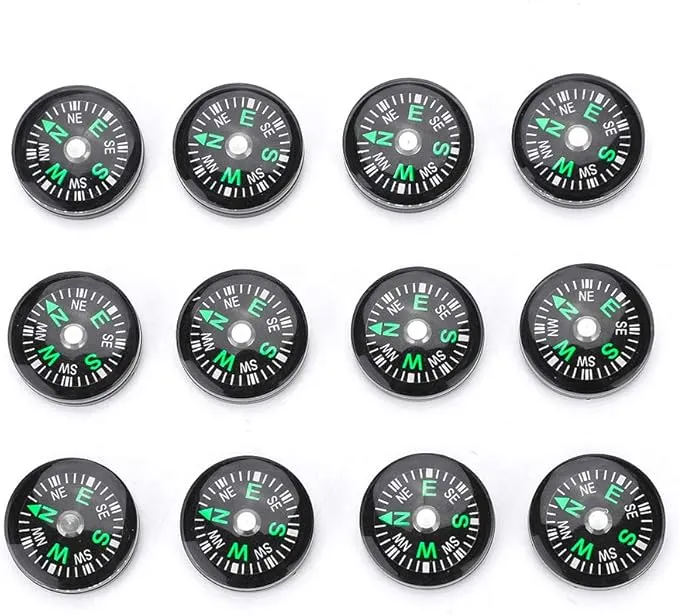 12pcs Mini Compass, 20mm Mini Pocket Oil Filled Compass, Green Direction Indicator Camping Survival Compass, Easy to Identify Compass for Hiking Camping Outdoor Activities Accessory