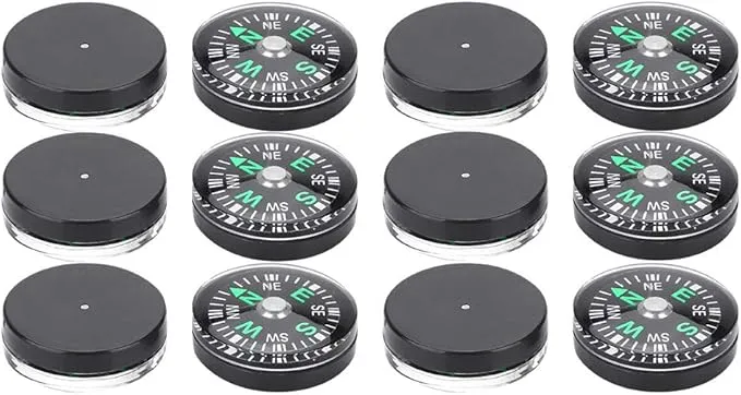 12pcs Mini Compass, 20mm Mini Pocket Oil Filled Compass, Green Direction Indicator Camping Survival Compass, Easy to Identify Compass for Hiking Camping Outdoor Activities Accessory