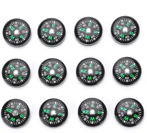 12pcs Mini Compass, 20mm Mini Pocket Oil Filled Compass, Green Direction Indicator Camping Survival Compass, Easy to Identify Compass for Hiking Camping Outdoor Activities Accessory