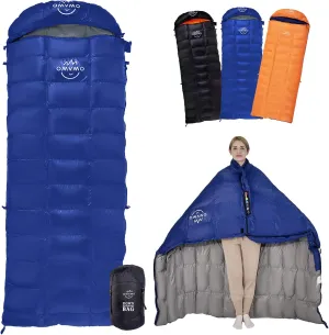 15°F 10°F Duck Down Sleeping Bag for Adults,650 Fill Power,Ultralight Wearable 4 Season Cold Weather Rectangle Sleeping Bag for Camping Hiking,Can be Used as a Down Blanket or Cloak