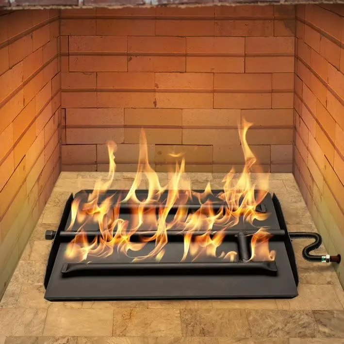 17" Powder Coated Steel Pan for Fire Pit or Fireplace NG - Triple Row Gas Burner Pan & Connection Kit- Specifically for 17" Fire Logs, Easy to Install   Bonus Bag of Glowing Embers