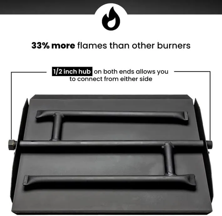 17" Powder Coated Steel Pan for Fire Pit or Fireplace NG - Triple Row Gas Burner Pan & Connection Kit- Specifically for 17" Fire Logs, Easy to Install   Bonus Bag of Glowing Embers