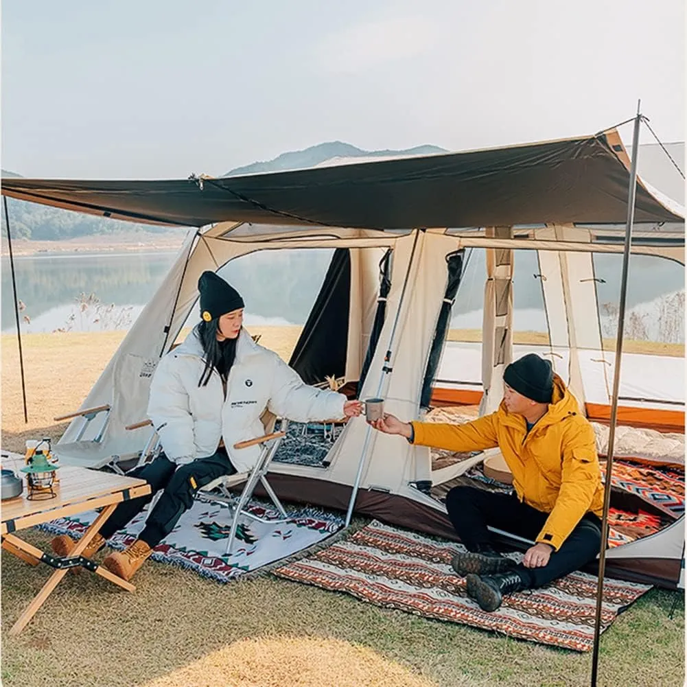 2-Layer Camping Tent with Removable Waterproof Rain Fly Ventilated Cabin Tent with Carrying Bag for Outdoor,Picnic,Camping,Family,Friends Gathering (White 405X230X185CM)