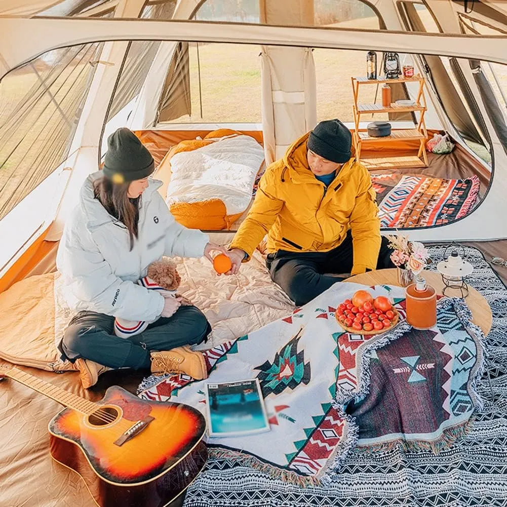2-Layer Camping Tent with Removable Waterproof Rain Fly Ventilated Cabin Tent with Carrying Bag for Outdoor,Picnic,Camping,Family,Friends Gathering (White 405X230X185CM)