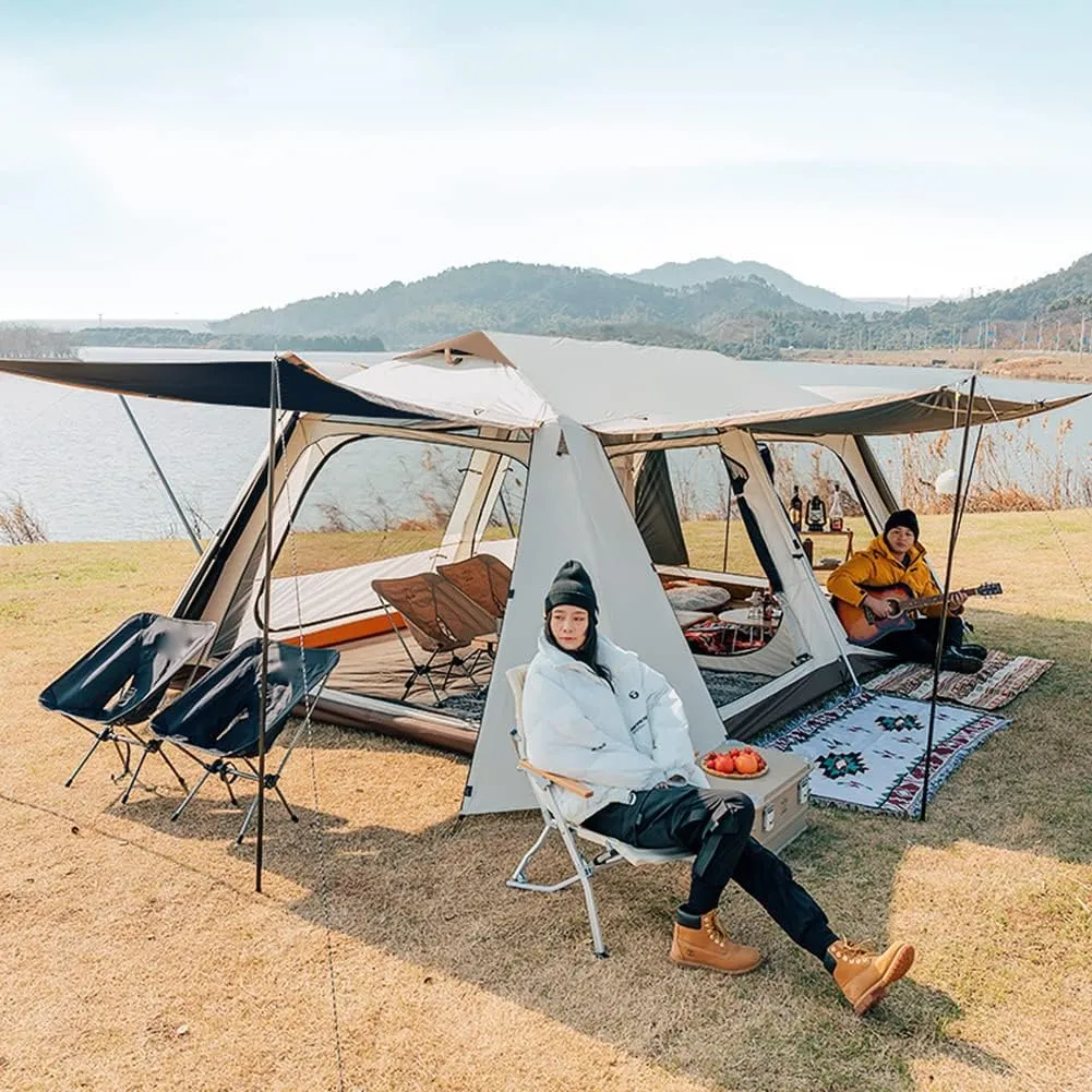 2-Layer Camping Tent with Removable Waterproof Rain Fly Ventilated Cabin Tent with Carrying Bag for Outdoor,Picnic,Camping,Family,Friends Gathering (White 540X315X200CM)