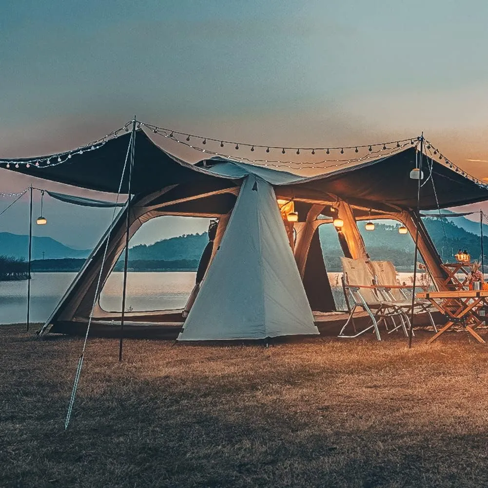 2-Layer Camping Tent with Removable Waterproof Rain Fly Ventilated Cabin Tent with Carrying Bag for Outdoor,Picnic,Camping,Family,Friends Gathering (White 540X315X200CM)