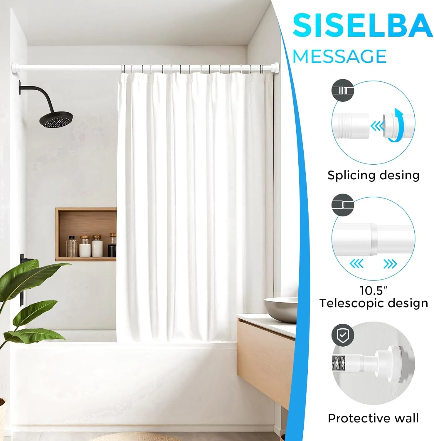 2 Pack Adjustable Tension Curtain Rods 28 to 48 Inches, Expandable Pressure Spring Curtain Rods No Drilling 7/8" Tension Rods for Window Doorway Closet, White