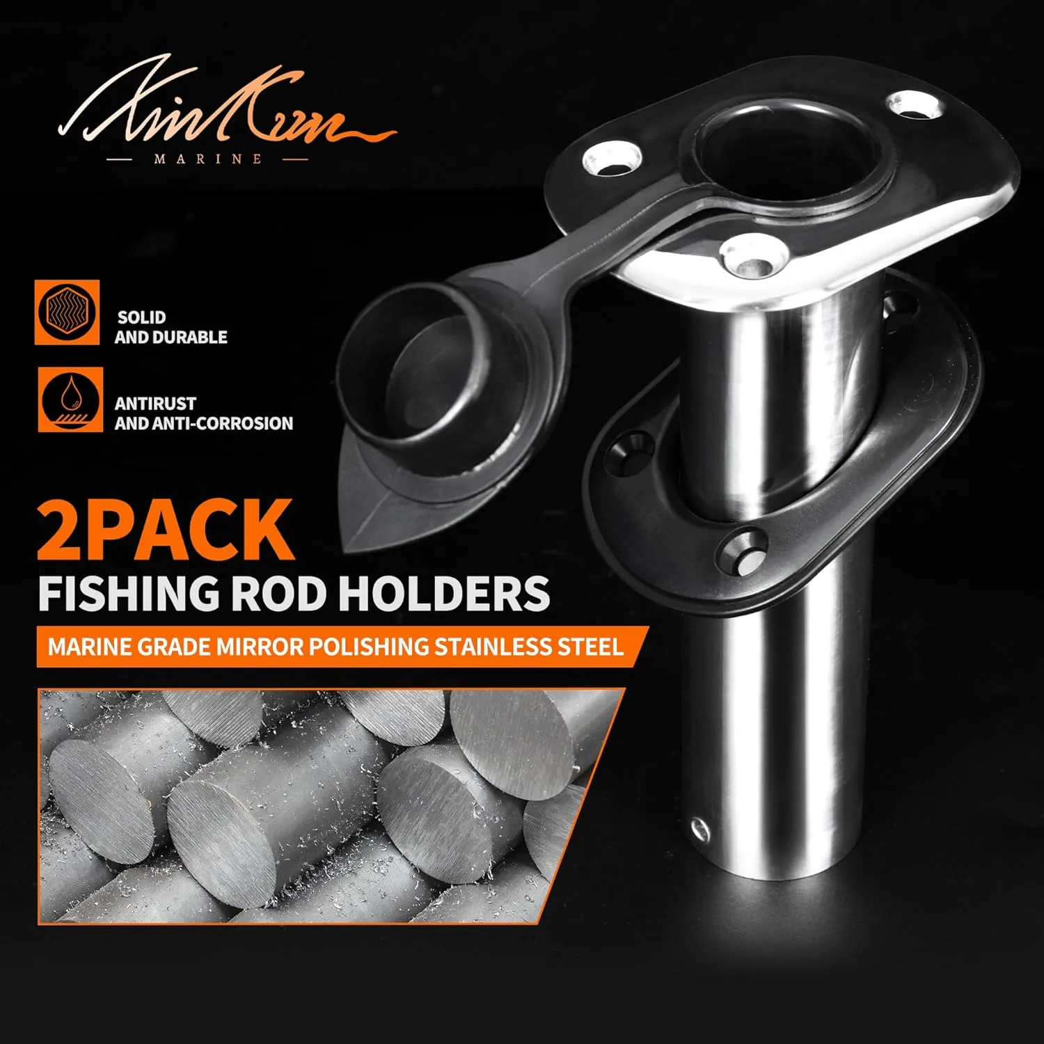 2 Pack Fishing Rod Holders,Stainless Steel Flush Mount Rod Holder for Boat PVC Caps and Inner Tubes,Fishing Pole Holders Rod Rack for Marine Boat,Yacht,Fishing Boat