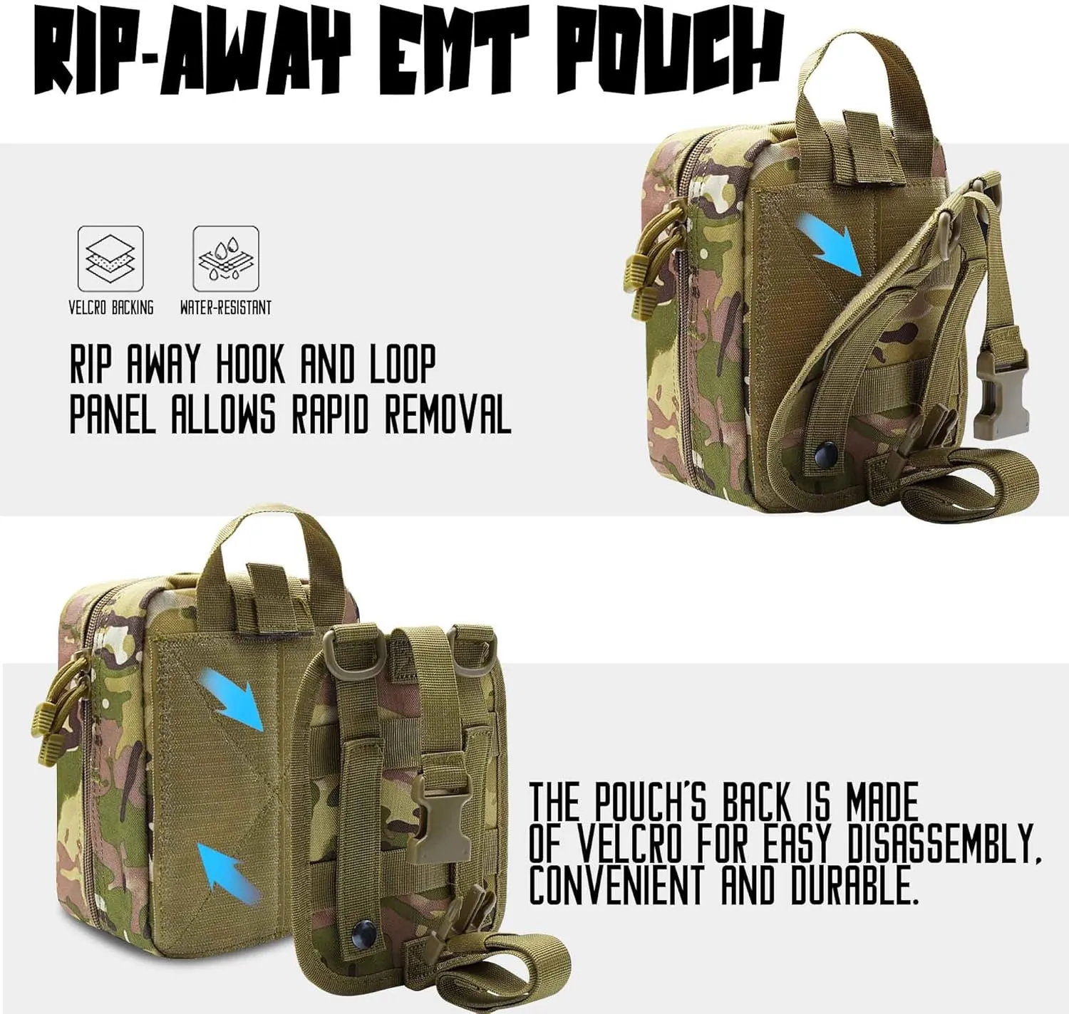2 PCS Upgrade 1000D Laser Cut Molle IFAK Pouch Rip Away, Tactical First Aid Kit Medical Pouch for Duty Belt