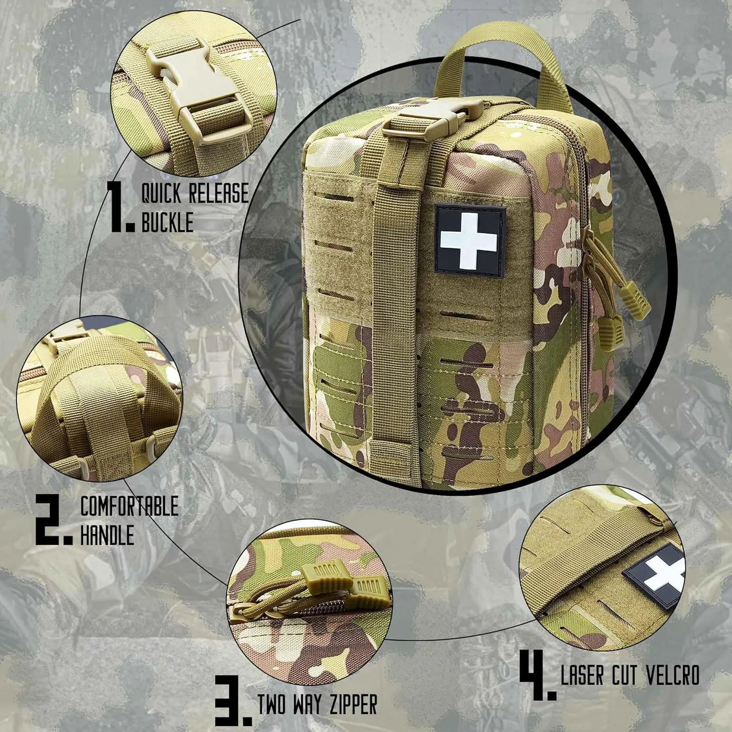 2 PCS Upgrade 1000D Laser Cut Molle IFAK Pouch Rip Away, Tactical First Aid Kit Medical Pouch for Duty Belt