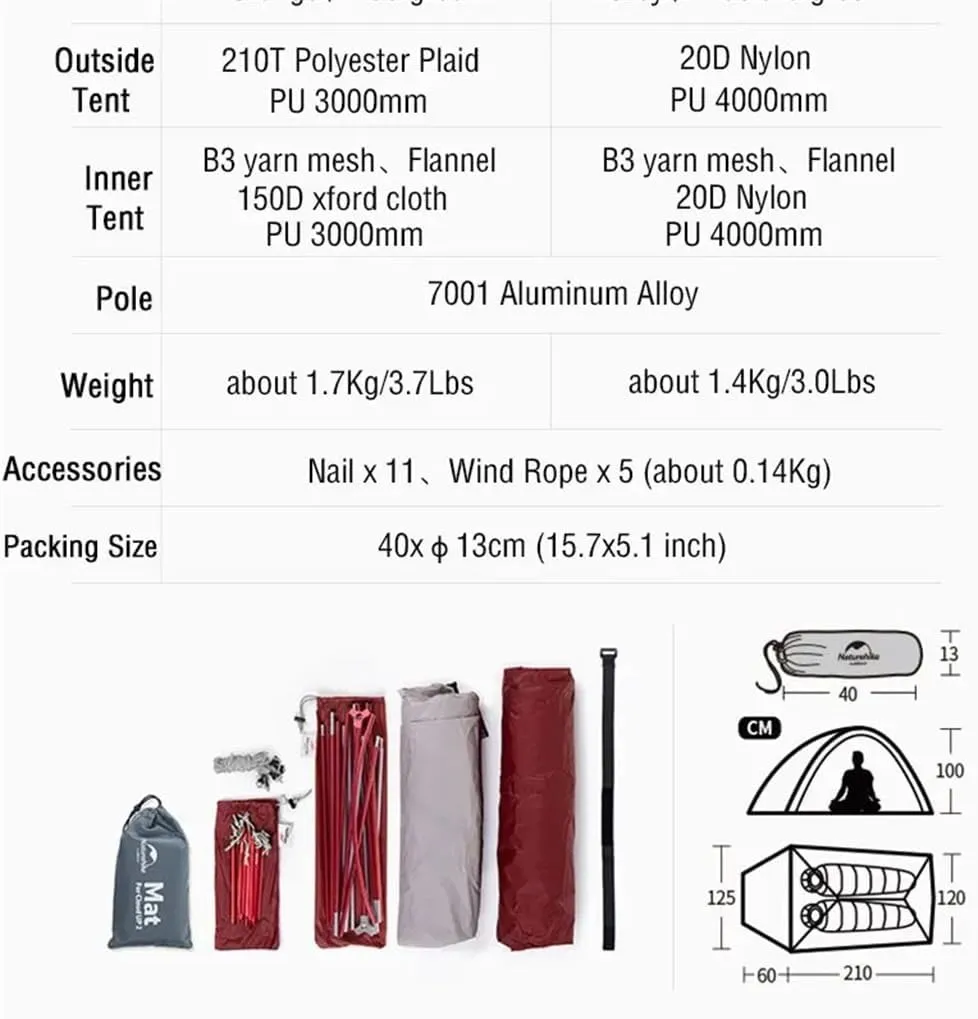 2 Person Camping Tent Ultralight Nylon Hiking Tent Hiking Backpacking Shelter Tent Outdoor
