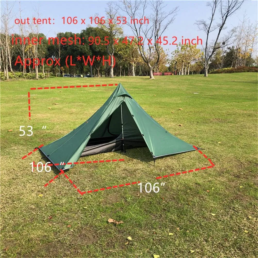 2 Person Pyramid Tent Waterproof 4 Season Double Layer Ultralight All Weather Camping Tent Rodless for Hiking Hunting