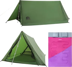 2-Person Trekking Pole Tent & Double Sleeping Bag