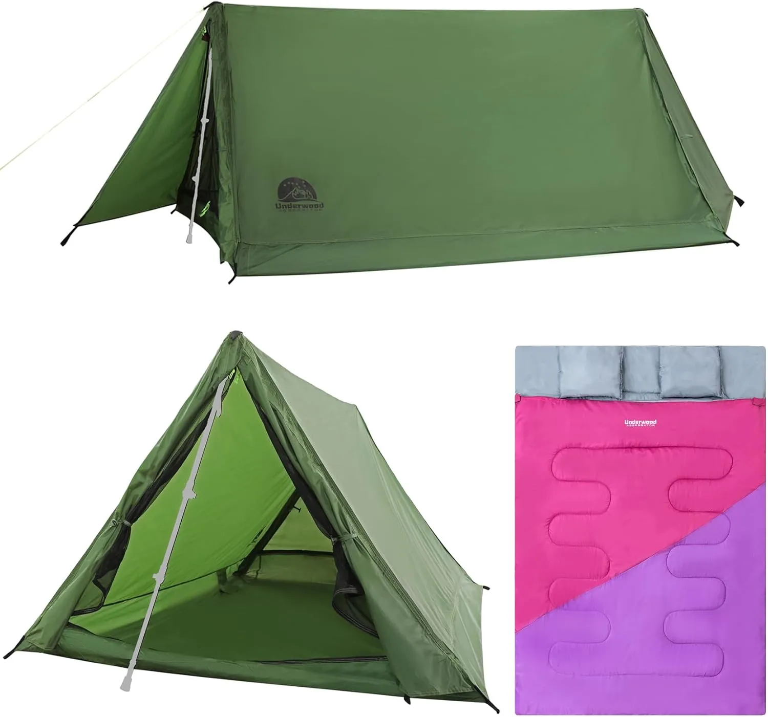 2-Person Trekking Pole Tent & Double Sleeping Bag