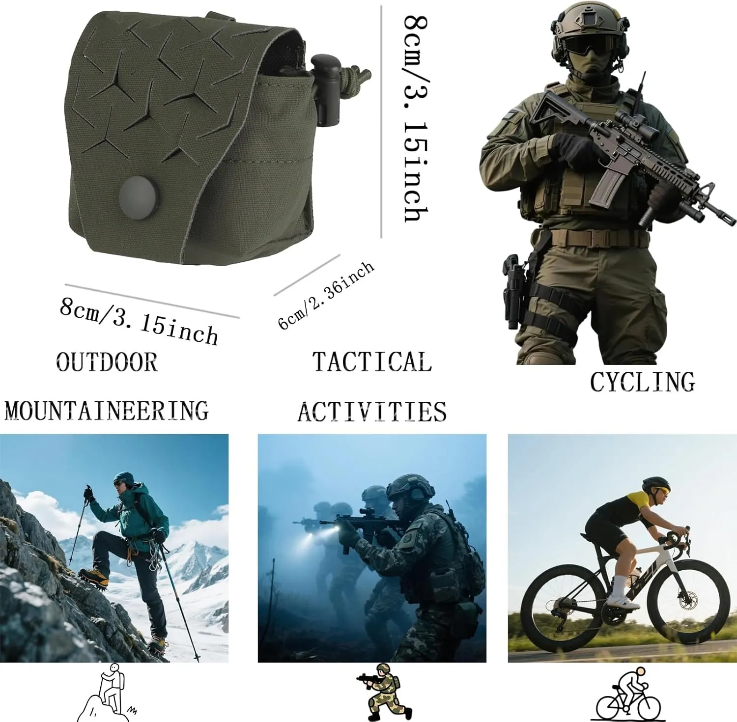 2-piece Tactical Bullet Bag, Outdoor Battery Pack Multi-function Equipment Bag, Multi-purpose Camouflage Radio Backpack(Green)