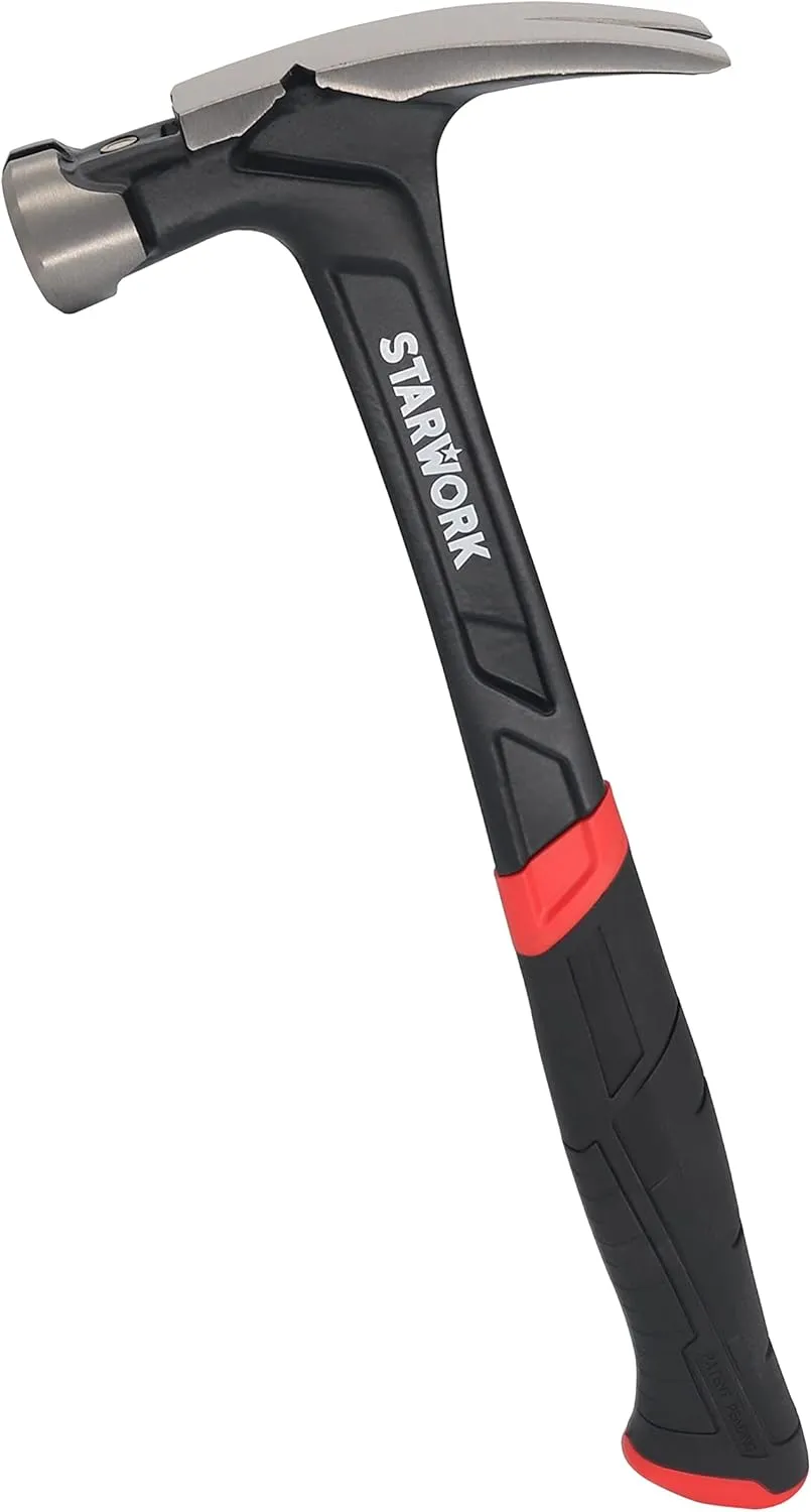 20 oz Hammer with Comfort Grip, Nailing Hammer Steel Head Steel Handle, AntiVibe, Rip Claw