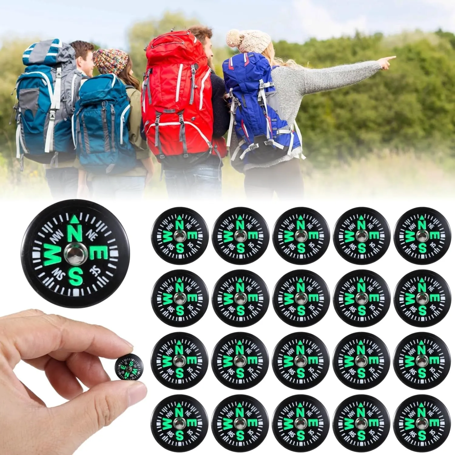 200 Pcs Button Compasses, Mini Oil Filled Compasses, Pocket-Sized Survival Compasses, Portable Plastic Compasses for Hiking, Camping, Touring, and Other Activities