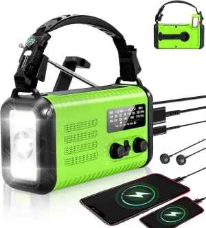 20000mAh/74000mWh Emergency Crank Radio, NOAA/AM/FM Solar Hand Crank Weather Radio, Battery Powered Radio with SOS Alarm & Flashlight for Camping/Emergencies (Light Green)