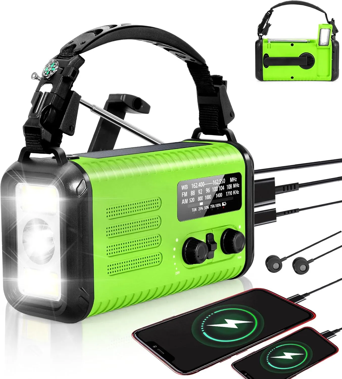 20000mAh/74000mWh Emergency Crank Radio, NOAA/AM/FM Solar Hand Crank Weather Radio, Battery Powered Radio with SOS Alarm & Flashlight for Camping/Emergencies (Light Green)