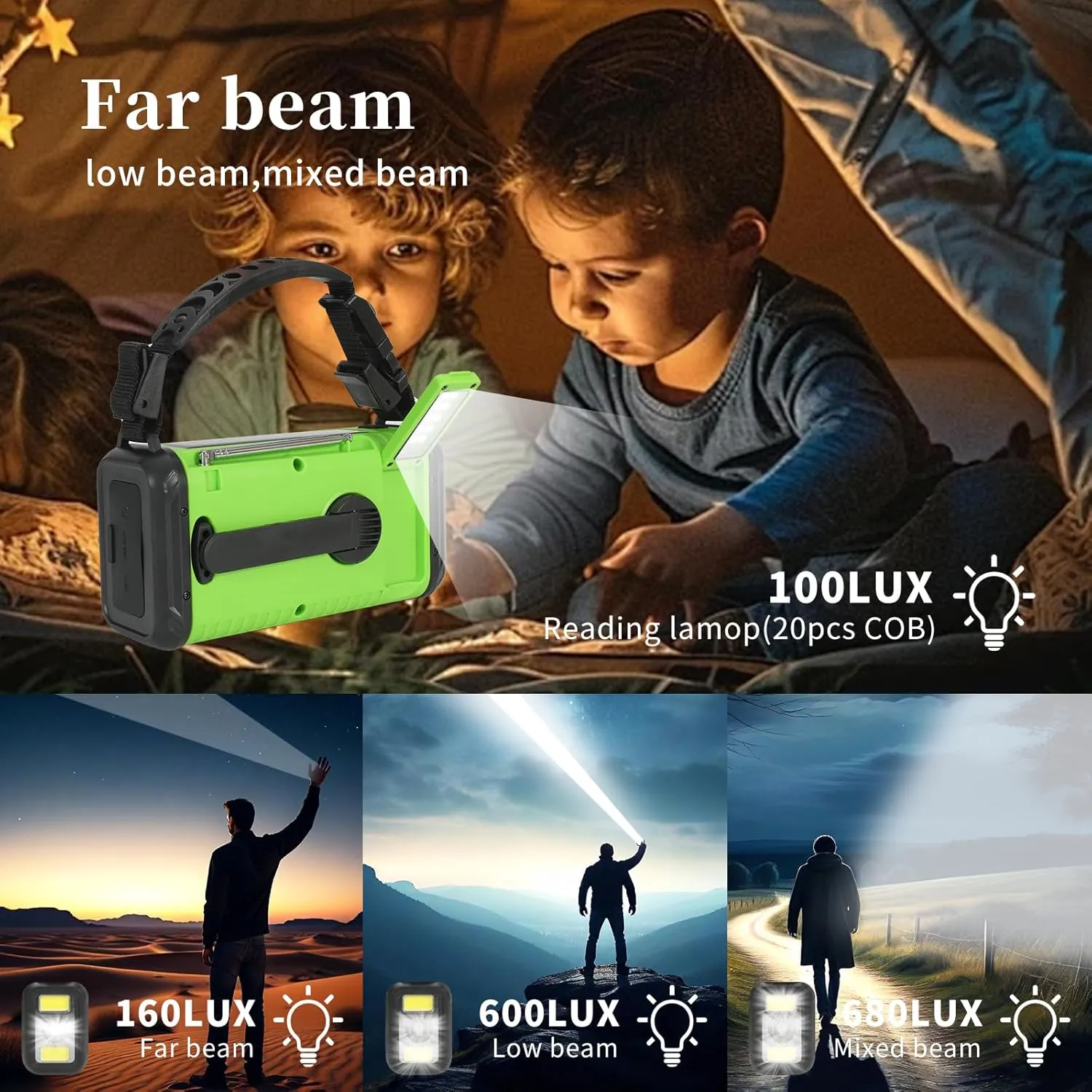 20000mAh/74000mWh Emergency Crank Radio, NOAA/AM/FM Solar Hand Crank Weather Radio, Battery Powered Radio with SOS Alarm & Flashlight for Camping/Emergencies (Light Green)