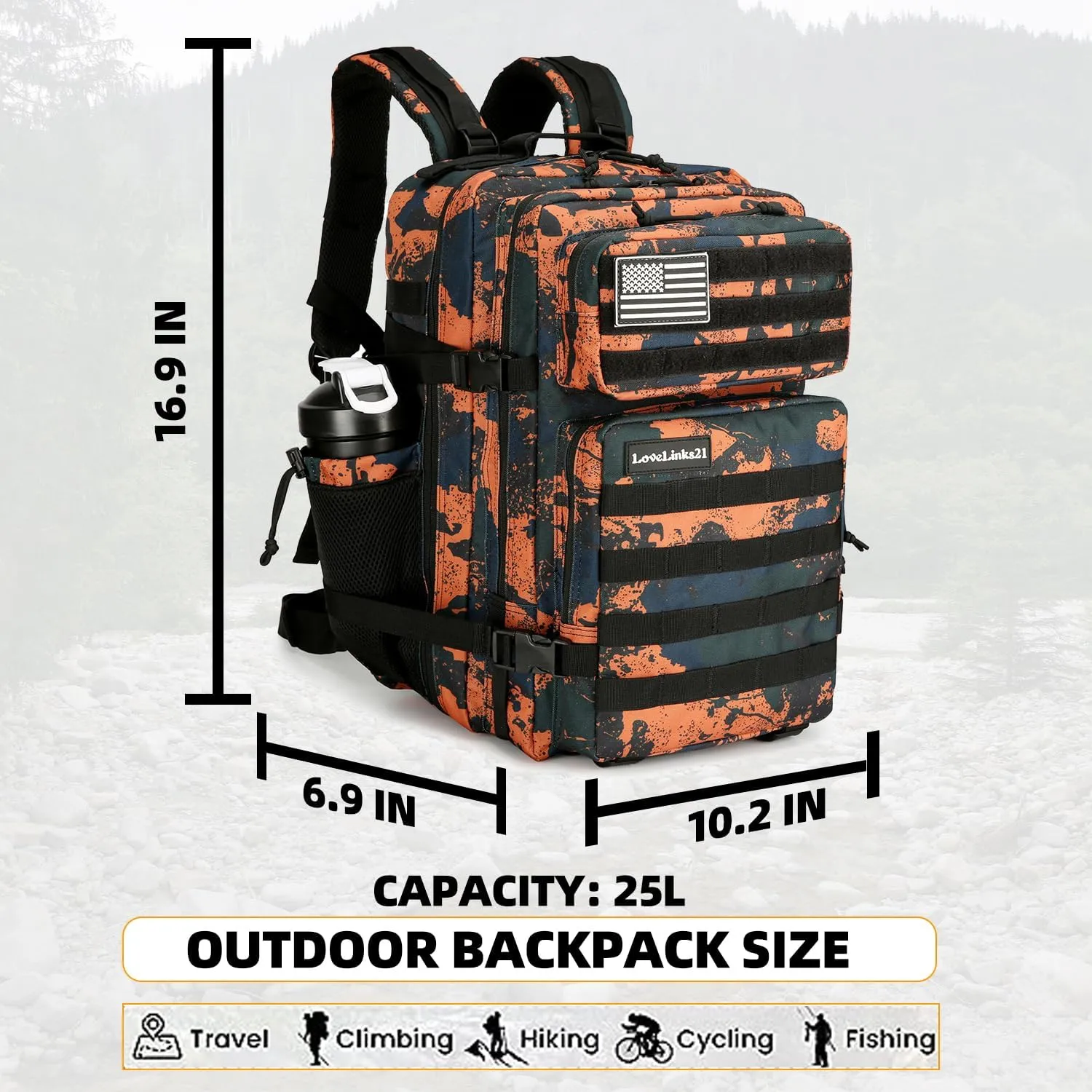 25L Tactical Backpack for Men Women Military Backpack Army Assault Pack Molle Backpack Small Bug Out Bag Travel Rucksack Daypack (Mars Camo)