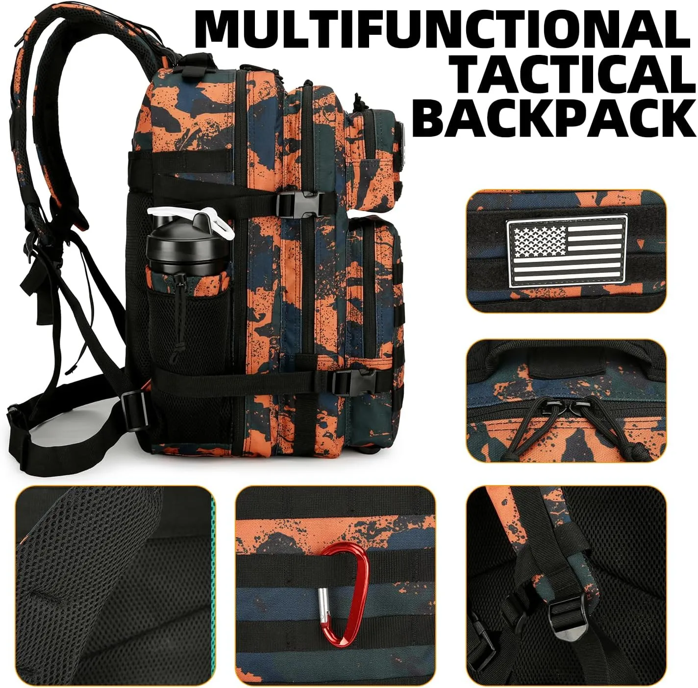 25L Tactical Backpack for Men Women Military Backpack Army Assault Pack Molle Backpack Small Bug Out Bag Travel Rucksack Daypack (Mars Camo)