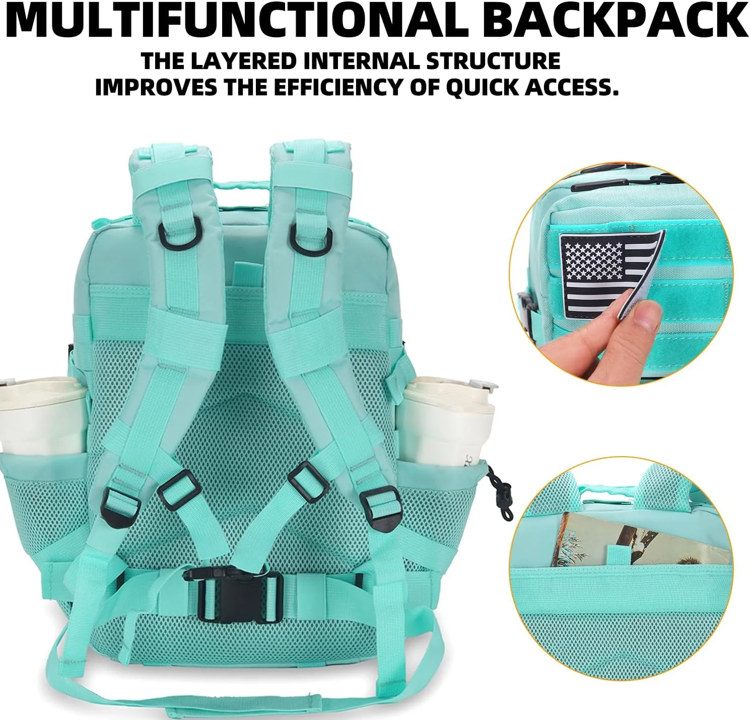 25L Tactical Backpack for Men Women Military Backpack Army Assault Pack Molle Backpack Small Bug Out Bag Travel Rucksack Daypack (Mint Green)
