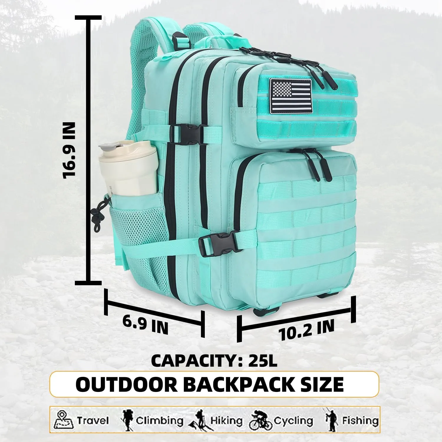 25L Tactical Backpack for Men Women Military Backpack Army Assault Pack Molle Backpack Small Bug Out Bag Travel Rucksack Daypack (Mint Green)