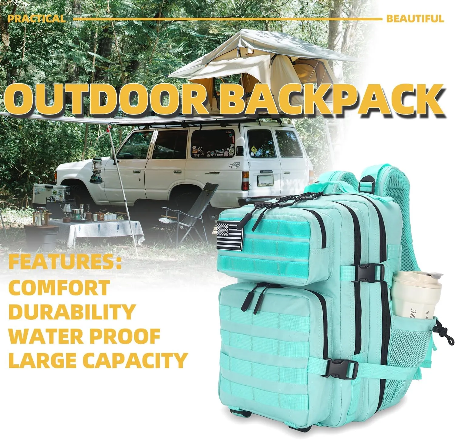 25L Tactical Backpack for Men Women Military Backpack Army Assault Pack Molle Backpack Small Bug Out Bag Travel Rucksack Daypack (Mint Green)