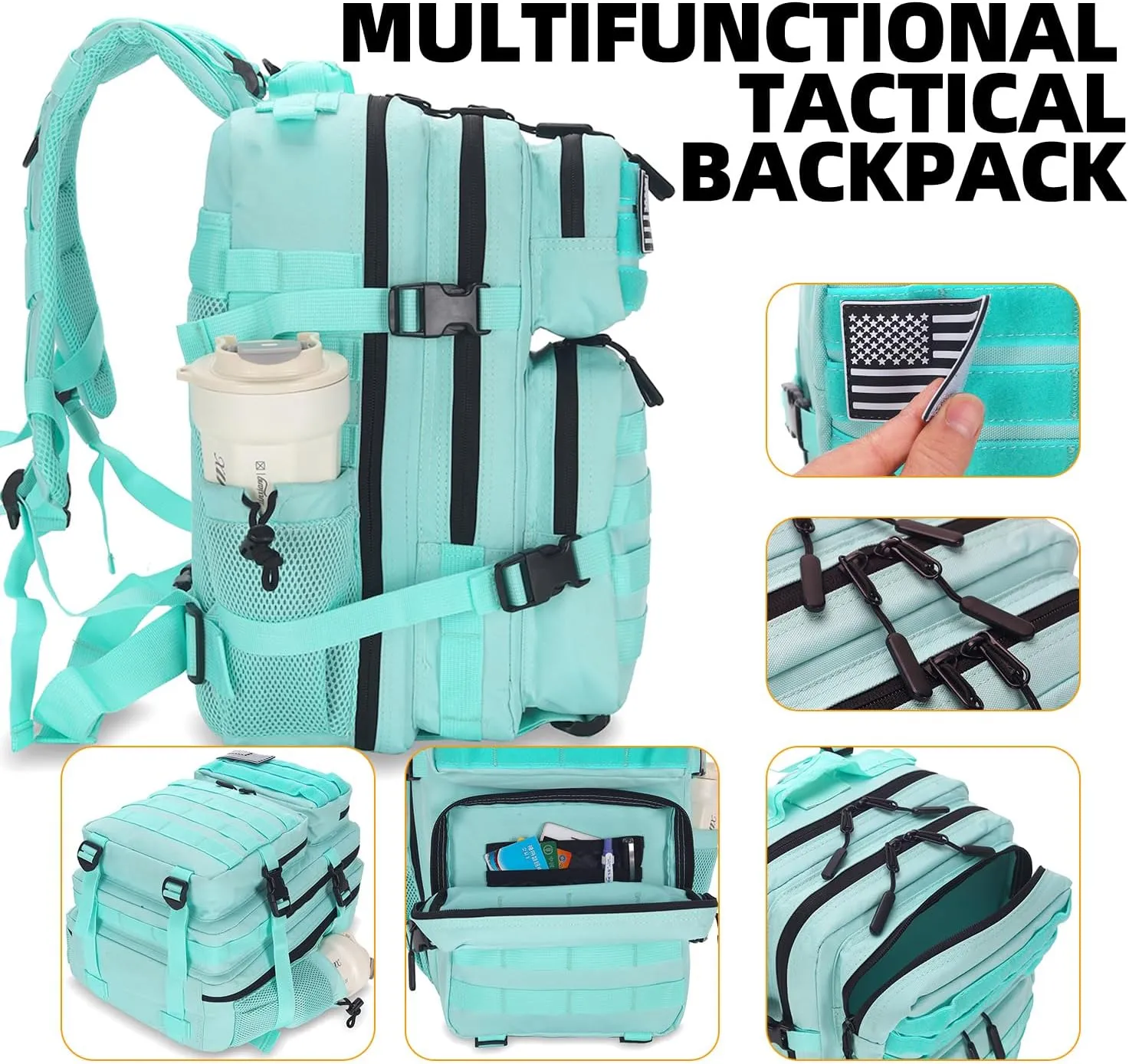 25L Tactical Backpack for Men Women Military Backpack Army Assault Pack Molle Backpack Small Bug Out Bag Travel Rucksack Daypack (Mint Green)