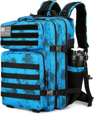 25L Tactical Backpack Military Tactical Backpack for Men and Women Small Assault Pack Outdoor Travel Hiking Camping Rucksack with Molle Webbing (Blue Water Pattern)