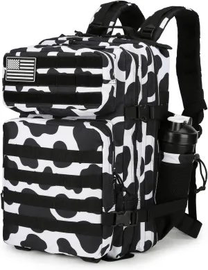 25L Tactical Backpack Military Tactical Backpack for Men and Women Small Assault Pack Outdoor Travel Hiking Camping Rucksack with Molle Webbing (Cow Print)